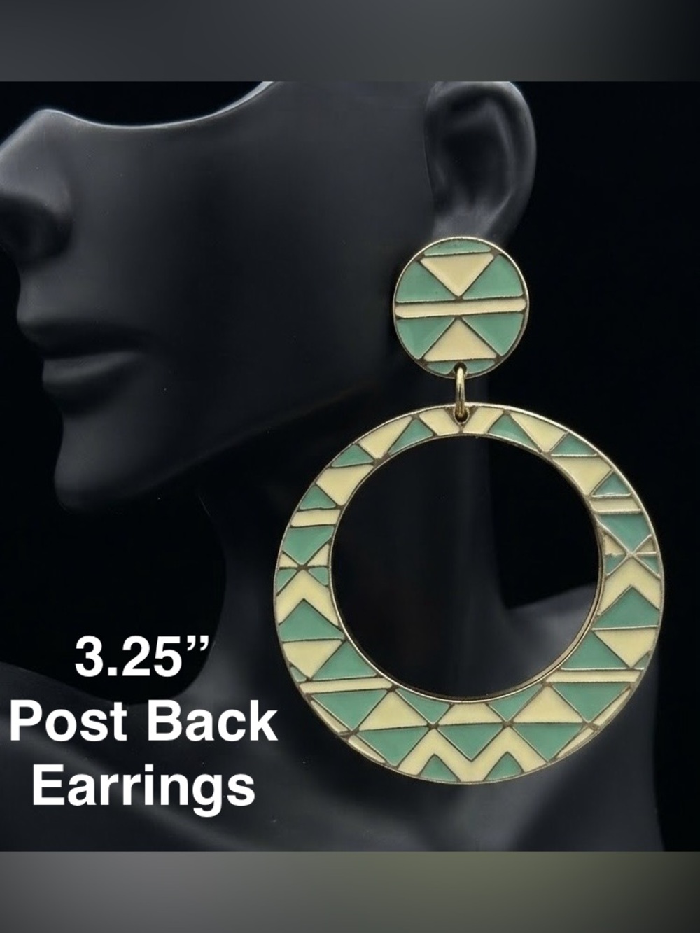 Source Unknown Gold-Tone Hoop Earrings with Mint and Cream Enamel